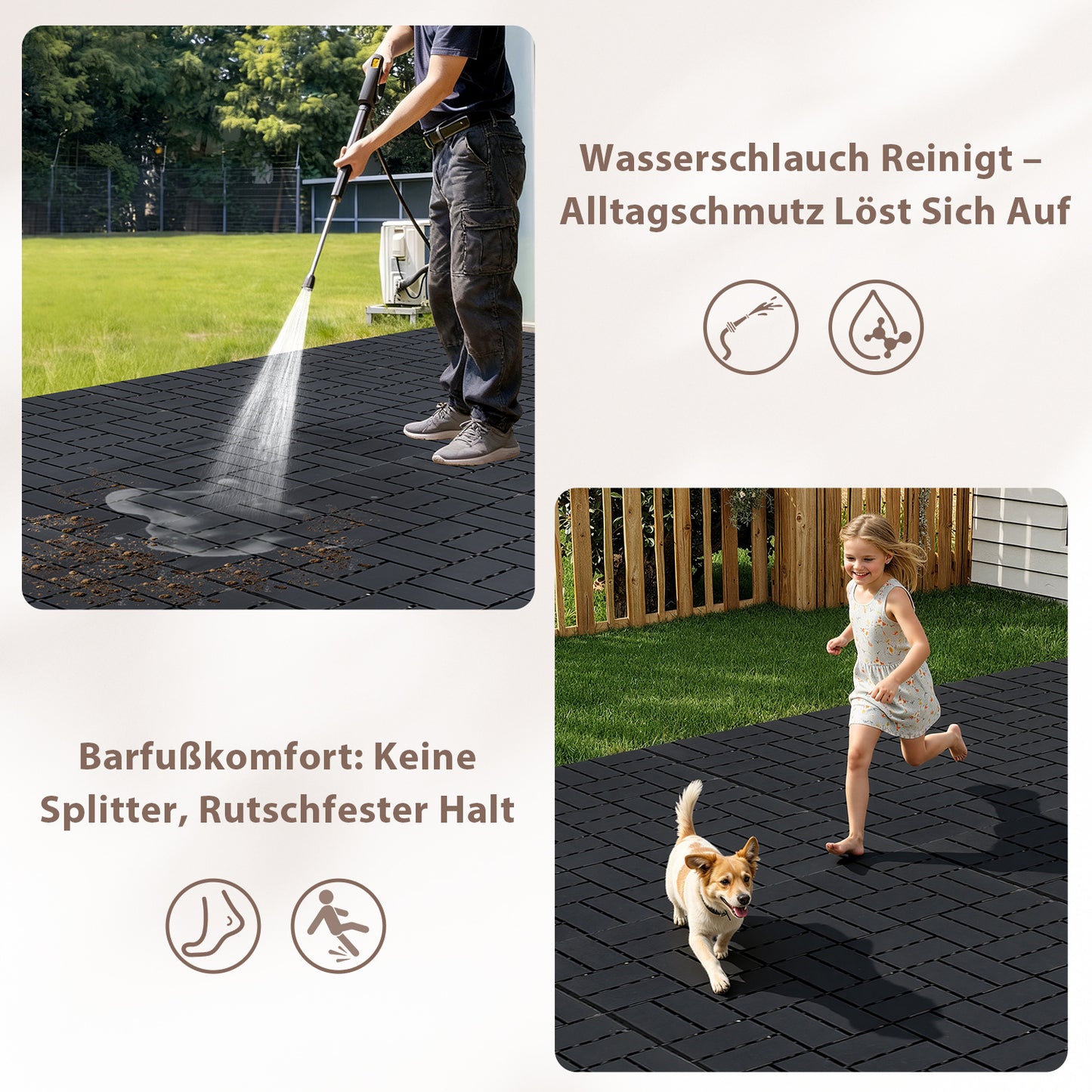 Hengda 30x30cm Bodenfliesen Set, PP Terrassenfliesen, mit Drainage-Klicksystem