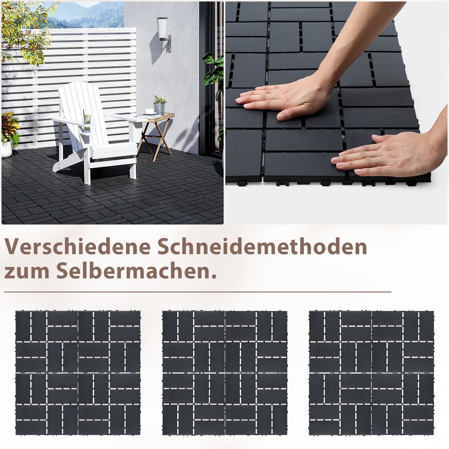 Hengda 30x30cm Bodenfliesen Set, PP Terrassenfliesen, mit Drainage-Klicksystem