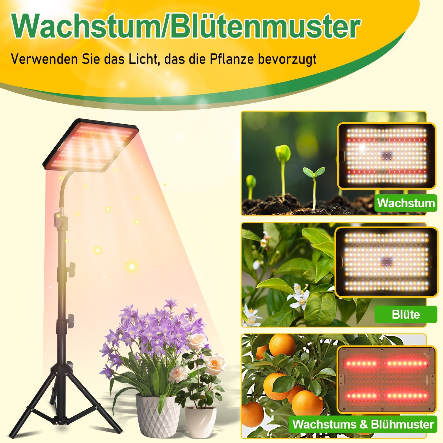 Hengda Pflanzenlampe LED mit Ständer, Höhenverstellbare Pflanzenleuchte LED Vollspektrum, 242 LEDs Grow Lampe