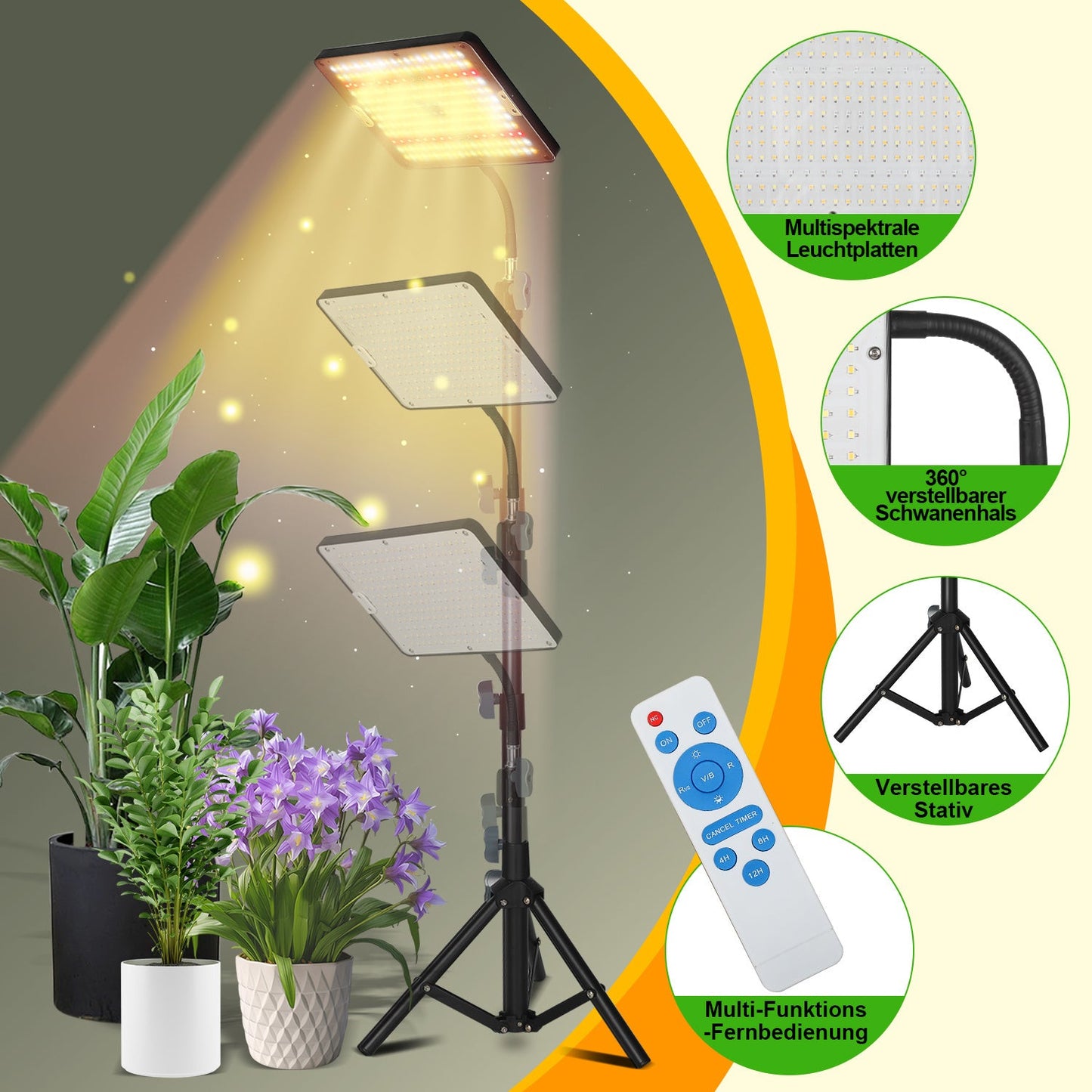 Hengda Pflanzenlampe LED mit Ständer, Höhenverstellbare Pflanzenleuchte LED Vollspektrum, 242 LEDs Grow Lampe