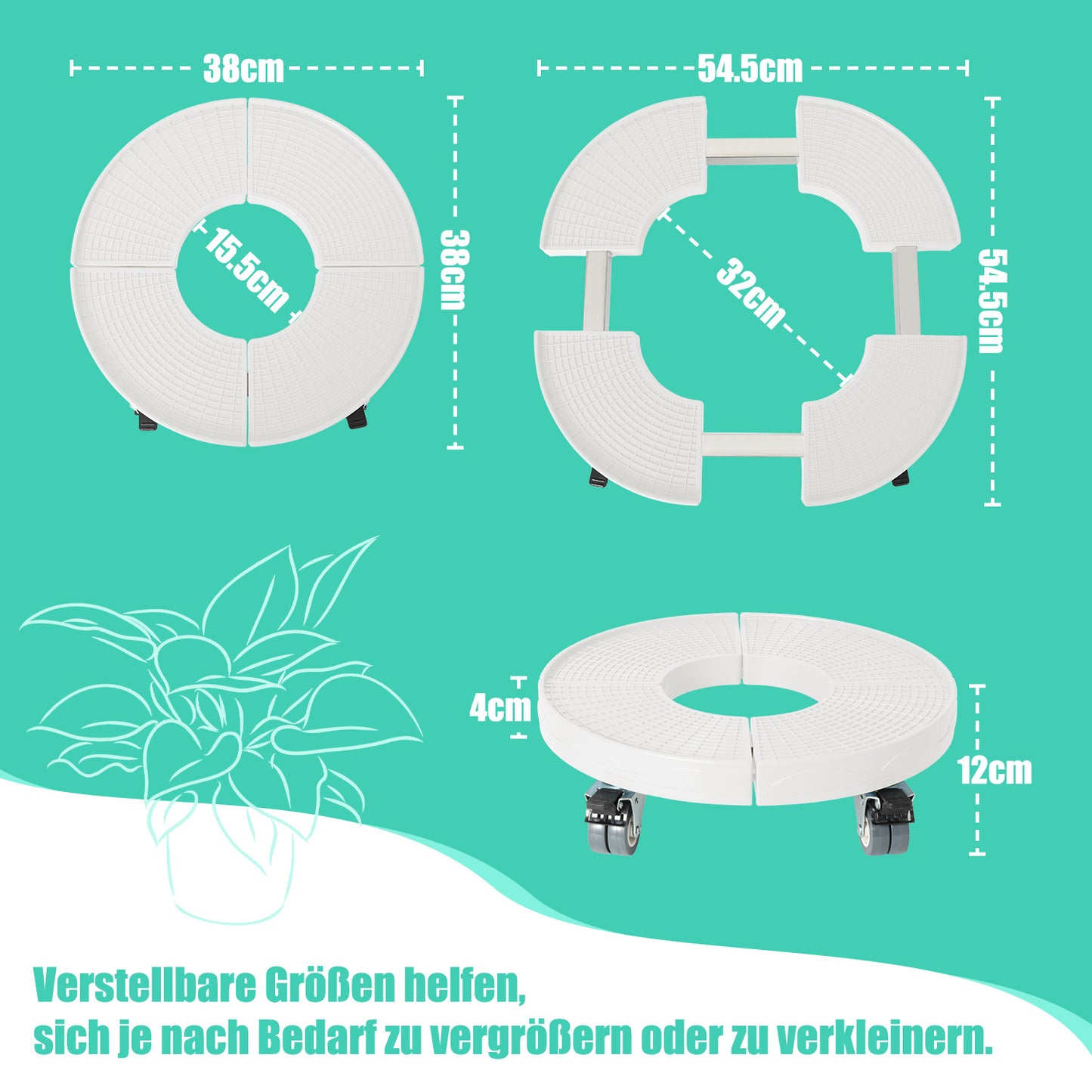 Hengda Pflanzenroller Rund, Blumenroller Einstellbar Ø38-54cm