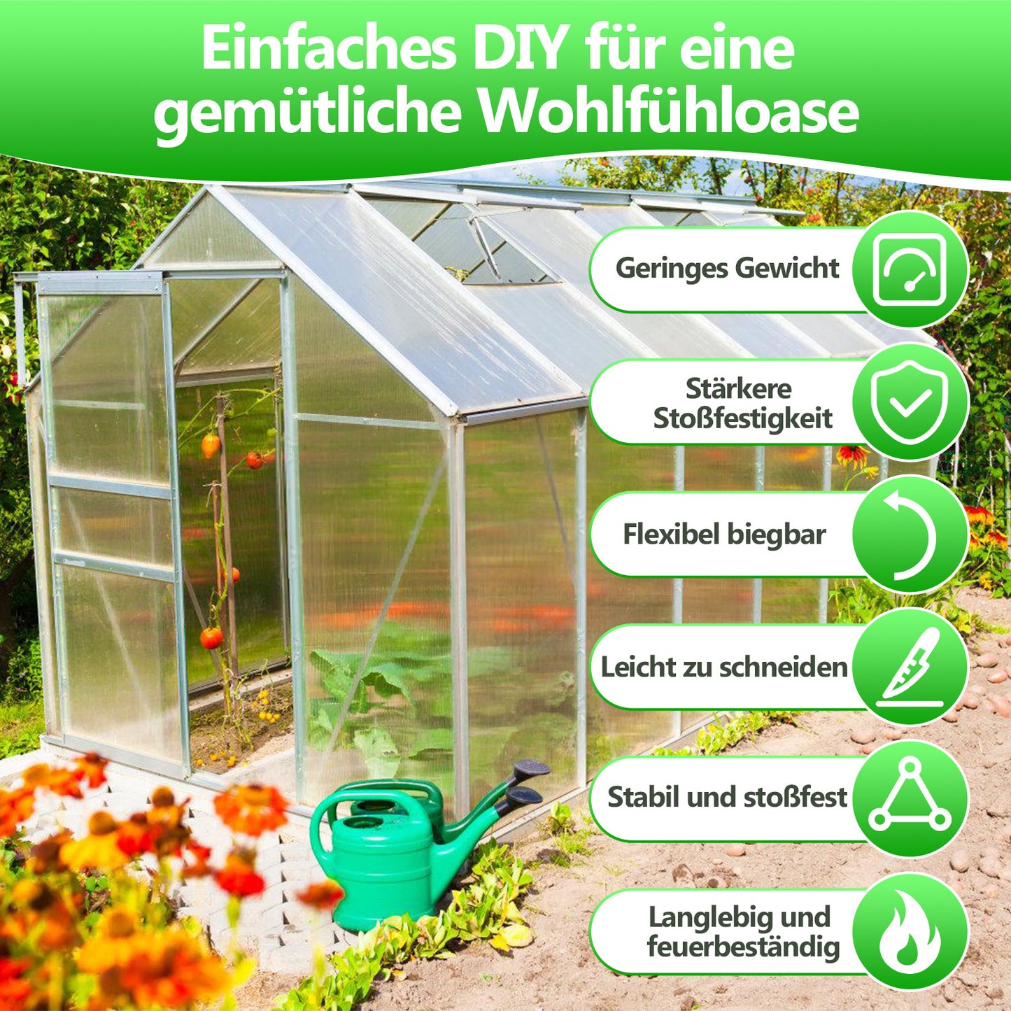 Hengda 5x/10x Polycarbonat Hohlkammerstegplatten 8mm, 60.5 x 121 cm Doppelstegplatte Zuschneidbarer