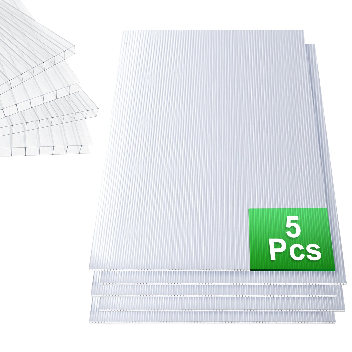 Hengda 5x/10x Polycarbonat Hohlkammerstegplatten 8mm, 60.5 x 121 cm Doppelstegplatte Zuschneidbarer