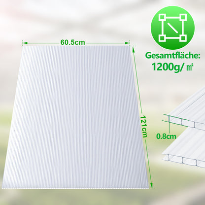 Hengda 5x/10x Polycarbonat Hohlkammerstegplatten 8mm, 60.5 x 121 cm Doppelstegplatte Zuschneidbarer