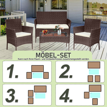 Hengda Polyrattan Gartenmöbel Set 4-teilig, Balkonmöbel Kompakte Sitzgruppe