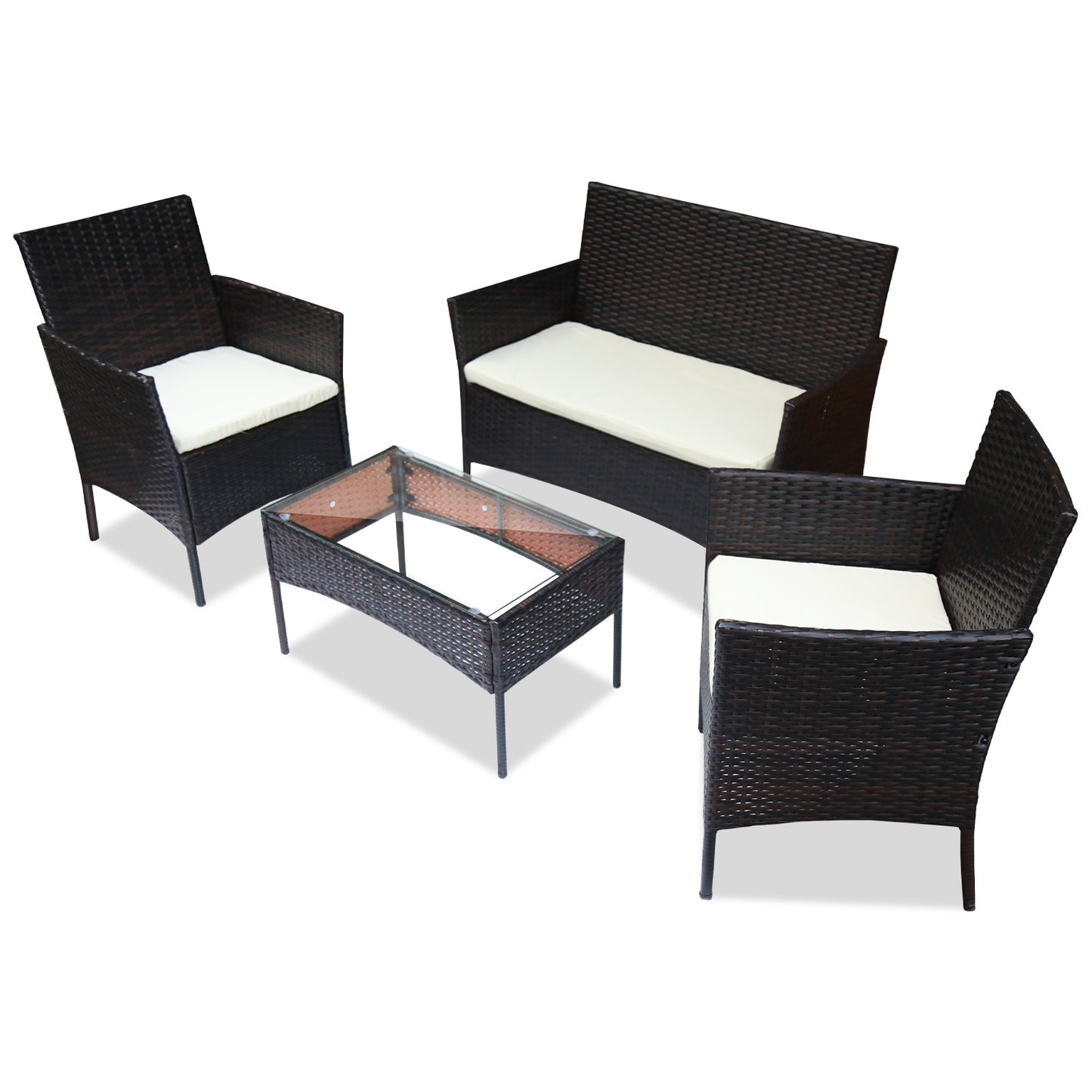 Hengda Polyrattan Gartenmöbel Set 4-teilig, Balkonmöbel Kompakte Sitzgruppe