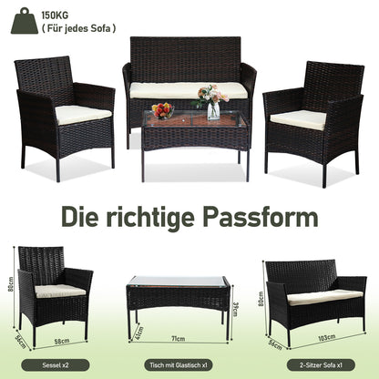 Hengda Polyrattan Gartenmöbel Set 4-teilig, Balkonmöbel Kompakte Sitzgruppe