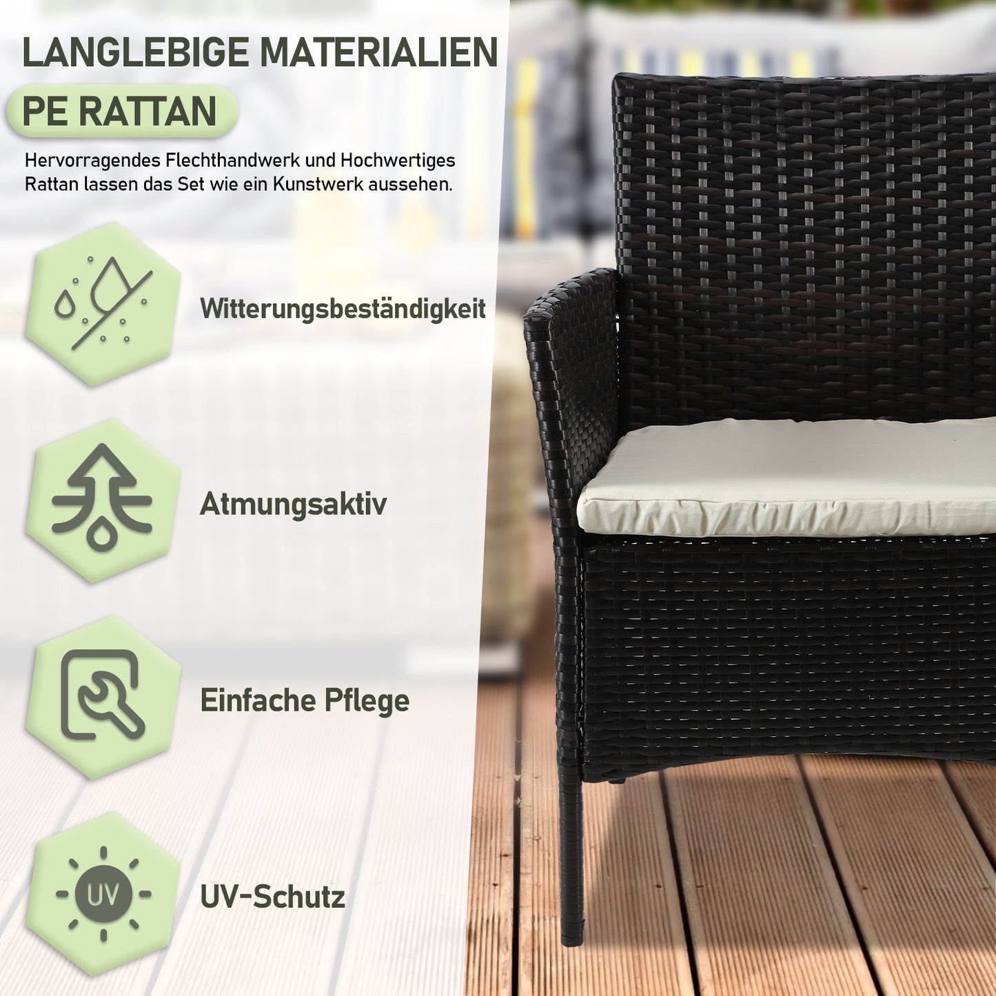 Hengda Polyrattan Gartenmöbel Set 4-teilig, Balkonmöbel Kompakte Sitzgruppe