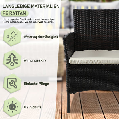Hengda Polyrattan Gartenmöbel Set 4-teilig, Balkonmöbel Kompakte Sitzgruppe