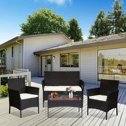 Hengda Polyrattan Gartenmöbel Set 4-teilig, Balkonmöbel Kompakte Sitzgruppe