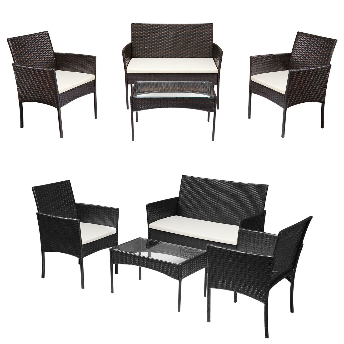 Hengda Polyrattan Gartenmöbel Set 4-teilig, Balkonmöbel Kompakte Sitzgruppe