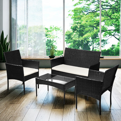 Hengda Polyrattan Gartenmöbel Set 4-teilig, Balkonmöbel Kompakte Sitzgruppe