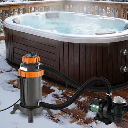 Hengda Poolheizung Elektrisch 3KW, Heizung bis 45 °C, Ø 29 x 42 cm Pool Heizung  mit Digitalanzeige, FI-Schutz, Schnittstelle 32-38 mm