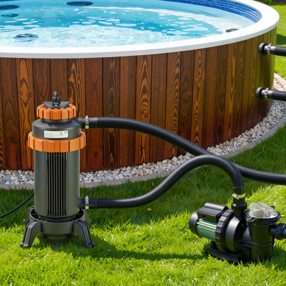 Hengda Poolheizung Elektrisch 3KW, Heizung bis 45 °C, Ø 29 x 42 cm Pool Heizung  mit Digitalanzeige, FI-Schutz, Schnittstelle 32-38 mm