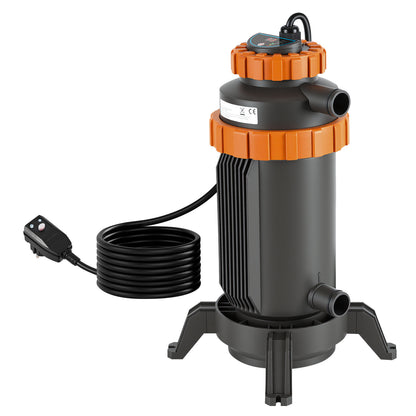 Hengda Poolheizung Elektrisch 3KW, Heizung bis 45 °C, Ø 29 x 42 cm Pool Heizung  mit Digitalanzeige, FI-Schutz, Schnittstelle 32-38 mm