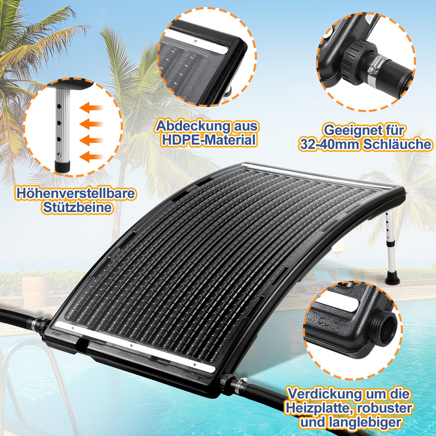 Hengda Poolheizung Solar, 113x69x35cm Solarheizung Pool Höhenverstellbar, Sonnenkollektor bis 10000 L/H