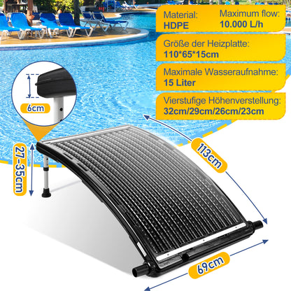 Hengda Poolheizung Solar, 113x69x35cm Solarheizung Pool Höhenverstellbar, Sonnenkollektor bis 10000 L/H