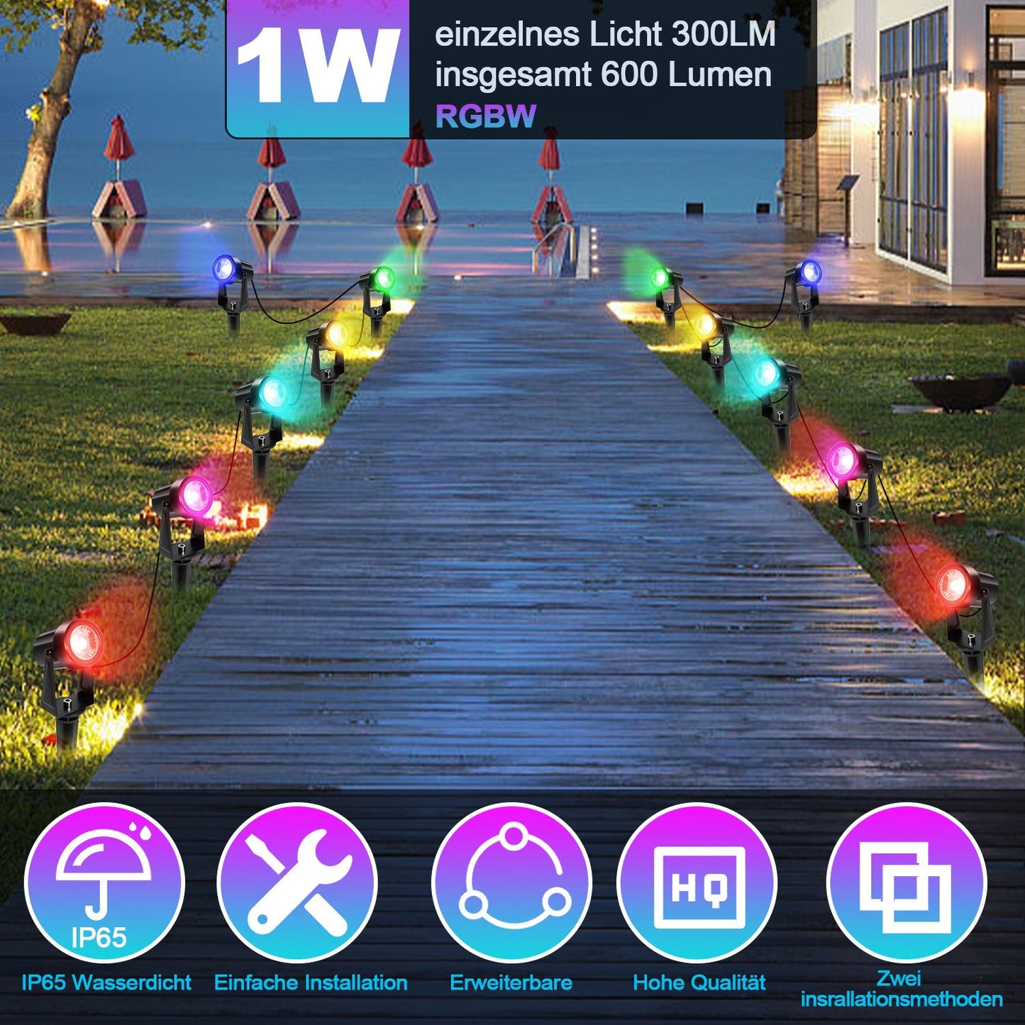 Hengda LED Gartenbeleuchtung mit Erdspieß, 6er Set LED Gartenstrahler RGB Farbwechsel, Gartenleuchte IP65, Gartenlampe Wegbeleuchtung mit Stecker und Fernbedienung