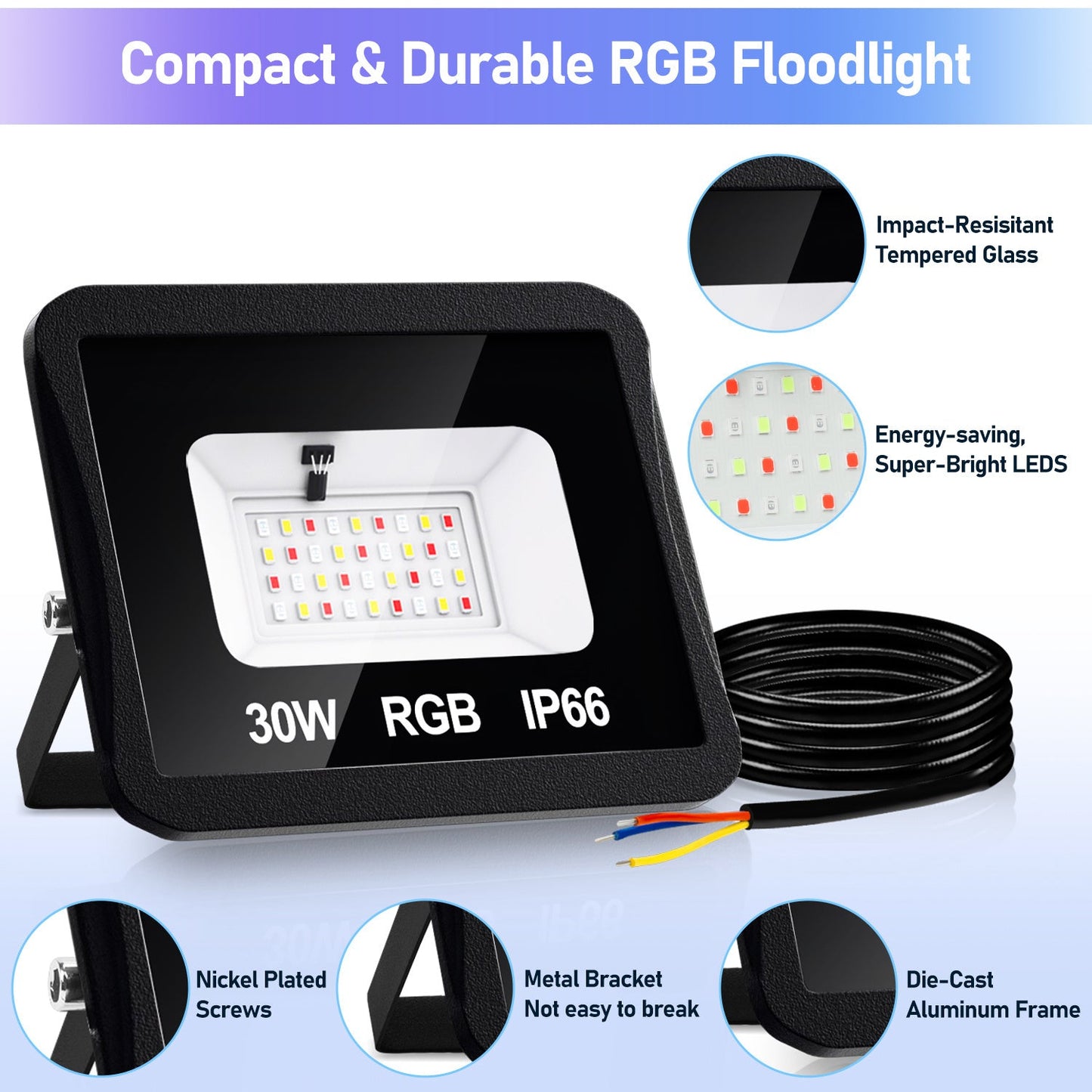Hengda RGB LED Strahler Außen mit Fernbedienung, 10/20/30/50 W Fluter LED Dimmbar, Flutlicht IP66 Wasserdicht, 4 Modi