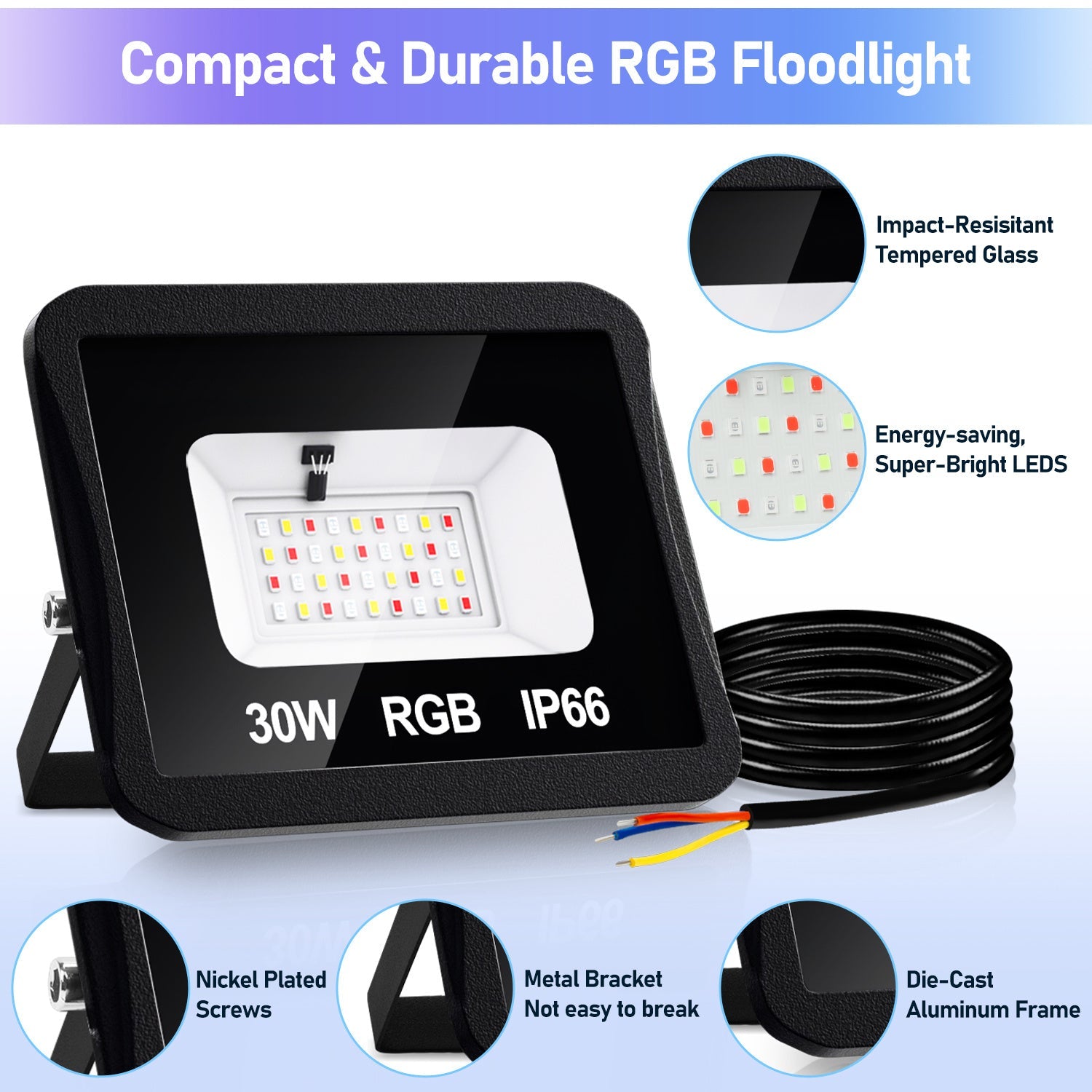 Hengda RGB LED Strahler Außen mit Fernbedienung, 10/20/30/50 W Fluter LED Dimmbar, Flutlicht IP66 Wasserdicht, 4 Modi