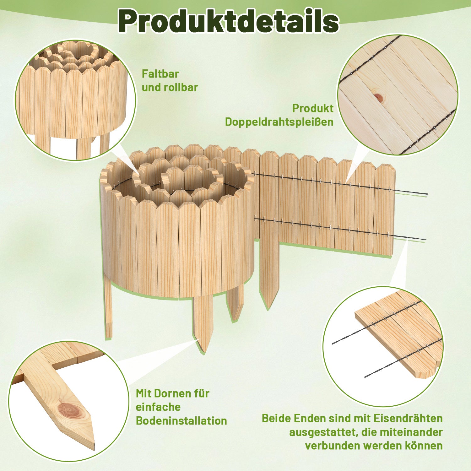 Hengda Flexible Rasenkante aus Holz für Garten, Rollborder Beetumrandung