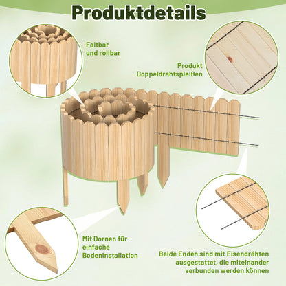 Hengda Flexible Rasenkante aus Holz für Garten, Rollborder Beetumrandung