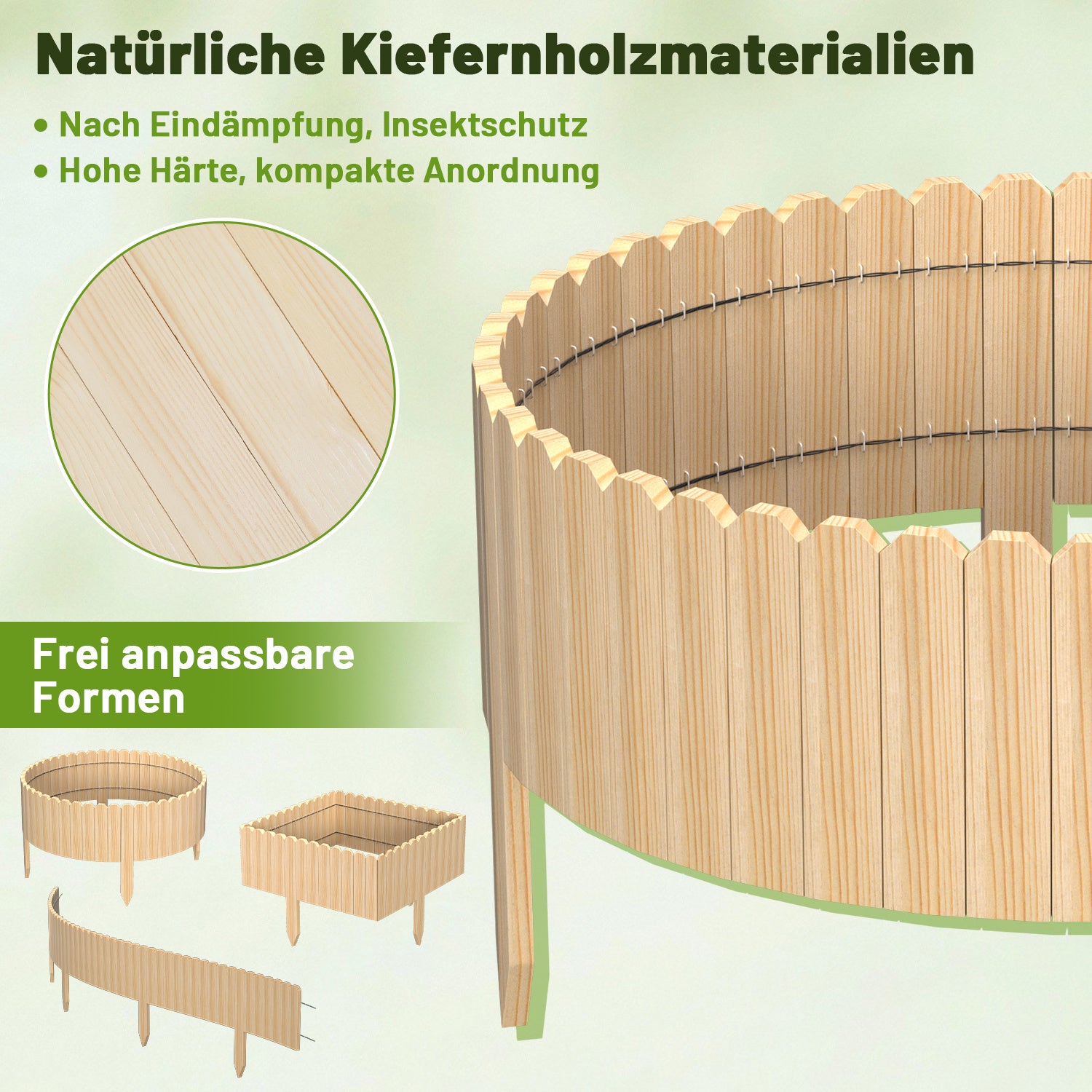 Hengda Flexible Rasenkante aus Holz für Garten, Rollborder Beetumrandung
