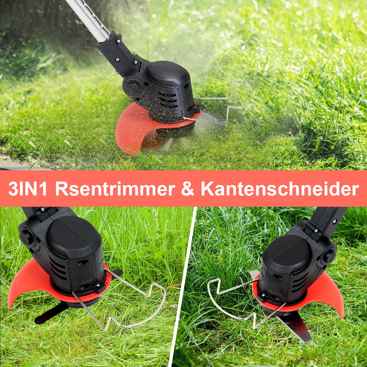Hengda Rasentrimmer, Rasen Kantenschneider, inkl. 2X 1.5Ah Akkus und Ladegerät, 18.000 U/min, 24V
