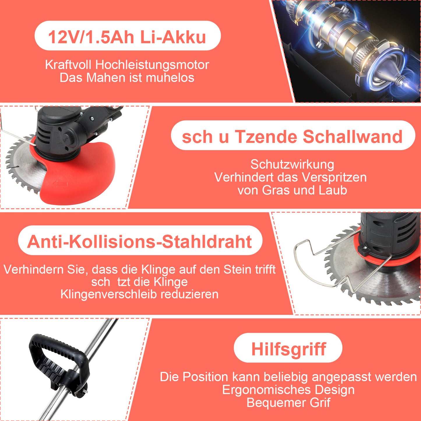 Hengda Rasentrimmer, Rasen Kantenschneider, inkl. 2X 1.5Ah Akkus und Ladegerät, 18.000 U/min, 24V