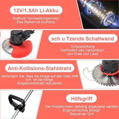 Hengda Rasentrimmer, Rasen Kantenschneider, inkl. 2X 1.5Ah Akkus und Ladegerät, 18.000 U/min, 24V
