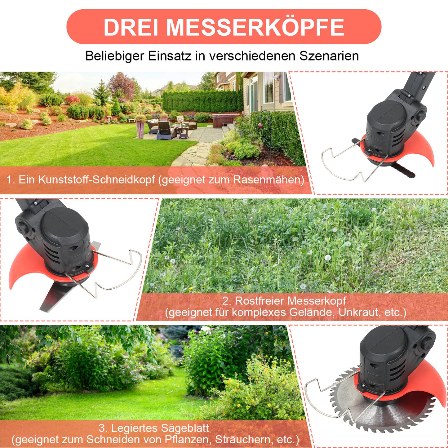 Hengda Rasentrimmer, Rasen Kantenschneider, inkl. 2X 1.5Ah Akkus und Ladegerät, 18.000 U/min, 24V