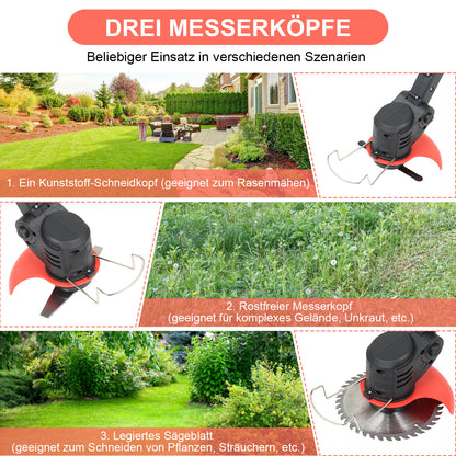 Hengda Rasentrimmer, Rasen Kantenschneider, inkl. 2X 1.5Ah Akkus und Ladegerät, 18.000 U/min, 24V