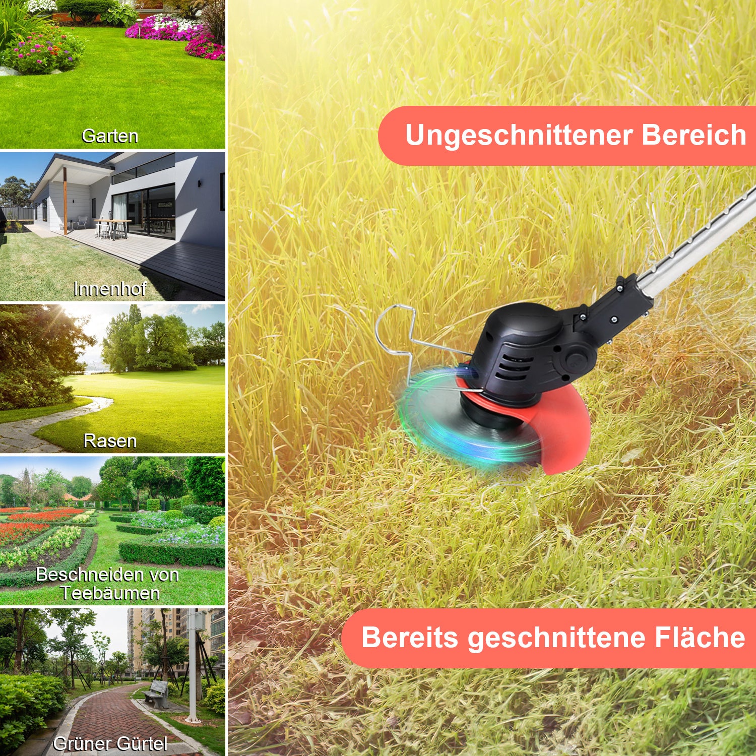 Hengda Rasentrimmer, Rasen Kantenschneider, inkl. 2X 1.5Ah Akkus und Ladegerät, 18.000 U/min, 24V