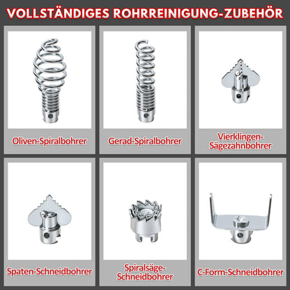 Hengda Rohrreinigungsmaschine 500W, Elektrische Abflussreiniger mit 6 Köpfen,  Rohrreinigungsgerät, Elektrische Köpfe Für 20–120 mm Rohre
