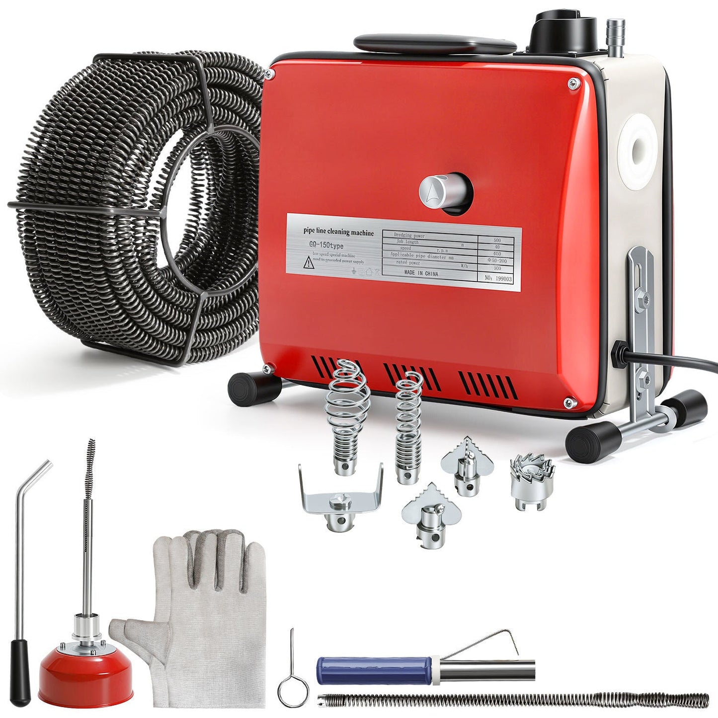 Hengda Rohrreinigungsmaschine 500W, Elektrische Abflussreiniger mit 6 Köpfen,  Rohrreinigungsgerät, Elektrische Köpfe Für 20–120 mm Rohre