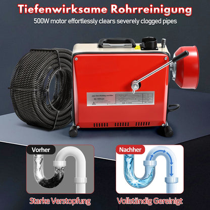 Hengda Rohrreinigungsmaschine 500W, Elektrische Abflussreiniger mit 6 Köpfen,  Rohrreinigungsgerät, Elektrische Köpfe Für 20–120 mm Rohre