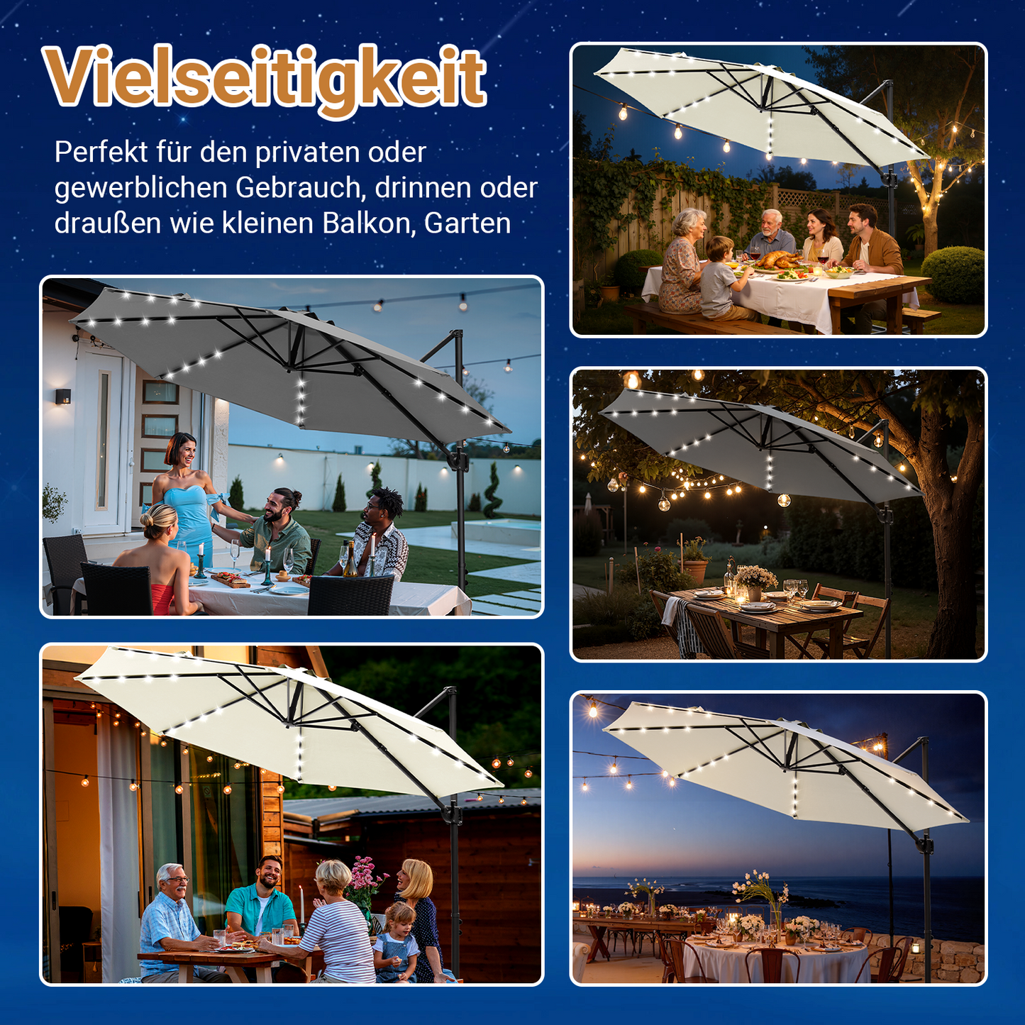 Hengda Sonnenschirm Ø 300 cm, Ampelschirm mit 28 LED, Terrassenschirm Rund Wasserdicht