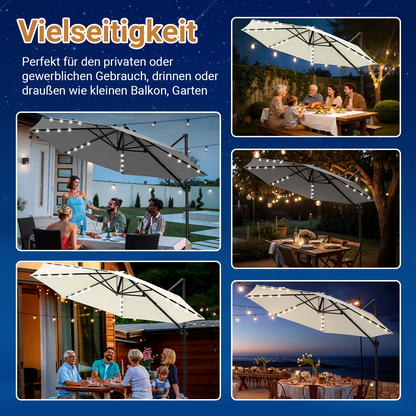 Hengda Sonnenschirm Ø 300 cm, Ampelschirm mit 28 LED, Terrassenschirm Rund Wasserdicht