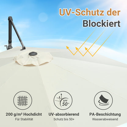 Hengda Sonnenschirm Ø 300 cm, Ampelschirm mit 28 LED, Terrassenschirm Rund Wasserdicht