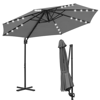 Hengda Sonnenschirm Ø 300 cm, Ampelschirm mit 28 LED, Terrassenschirm Rund Wasserdicht