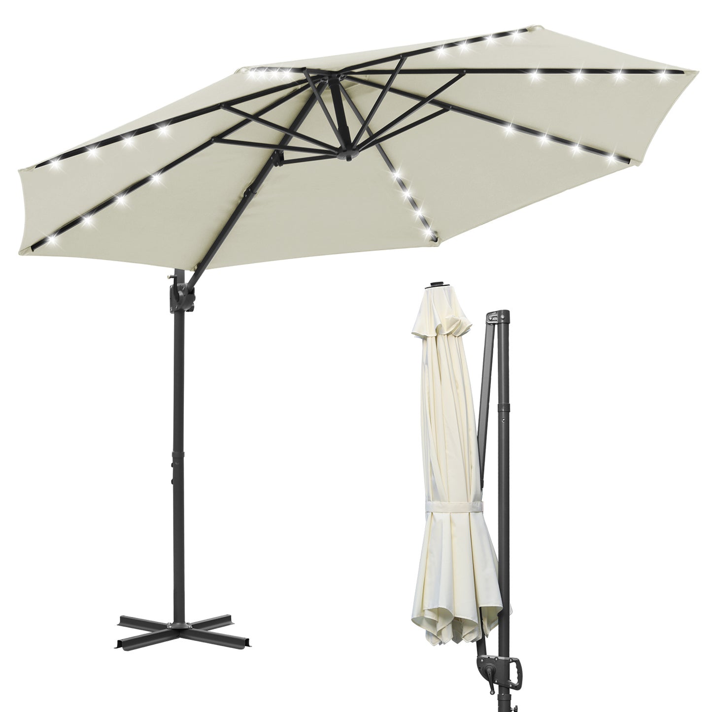 Hengda Sonnenschirm Ø 300 cm, Ampelschirm mit 28 LED, Terrassenschirm Rund Wasserdicht