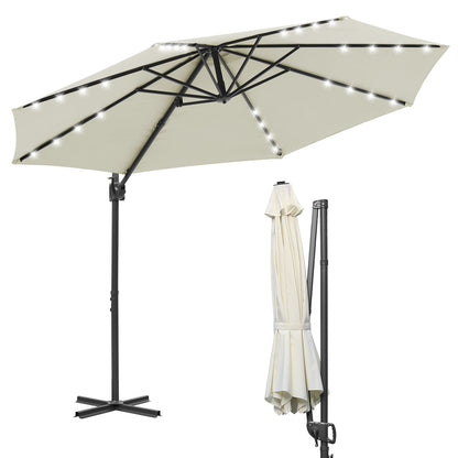 Hengda Sonnenschirm Ø 300 cm, Ampelschirm mit 28 LED, Terrassenschirm Rund Wasserdicht