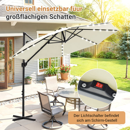 Hengda Sonnenschirm Ø 300 cm, Ampelschirm mit 28 LED, Terrassenschirm Rund Wasserdicht