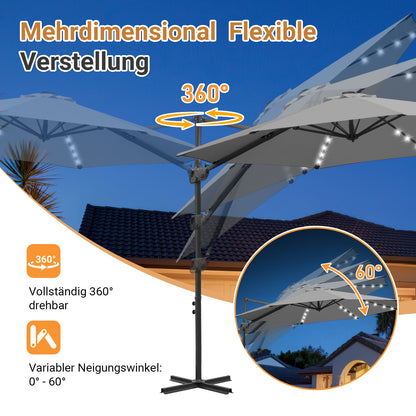 Hengda Sonnenschirm Ø 300 cm, Ampelschirm mit 28 LED, Terrassenschirm Rund Wasserdicht