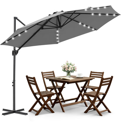 Hengda Sonnenschirm Ø 300 cm, Ampelschirm mit 28 LED, Terrassenschirm Rund Wasserdicht