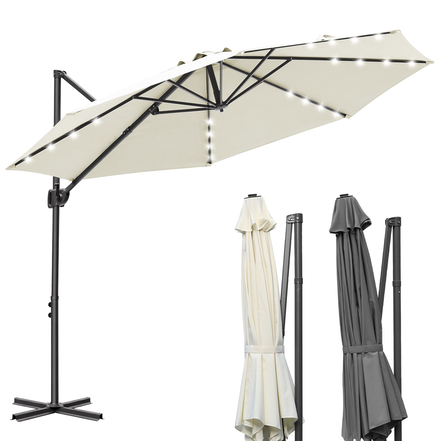 Hengda Sonnenschirm Ø 300 cm, Ampelschirm mit 28 LED, Terrassenschirm Rund Wasserdicht