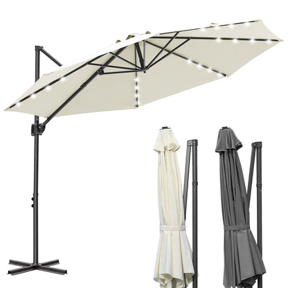 Hengda Sonnenschirm Ø 300 cm, Ampelschirm mit 28 LED, Terrassenschirm Rund Wasserdicht