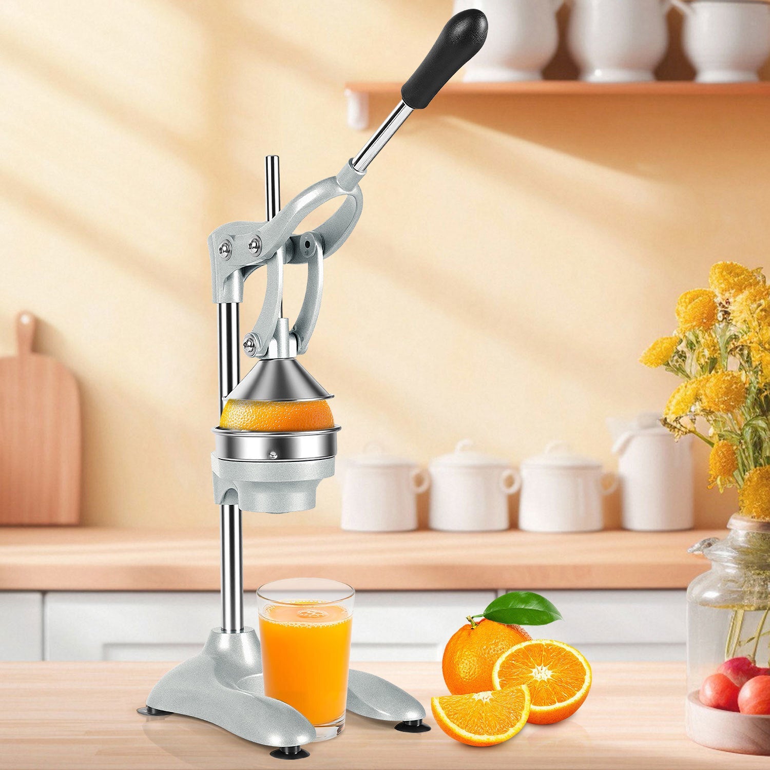 Hengda Saftpresse Manuell, Zitronenpresse, Zitruspresse Edelstahl, Orangenpresse Flüsterleise, für alle Saftfrüchte Geeignet