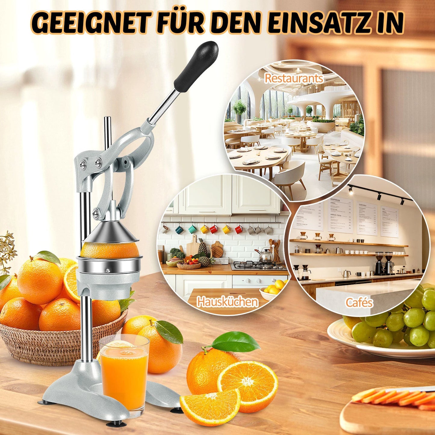 Hengda Saftpresse Manuell, Zitronenpresse, Zitruspresse Edelstahl, Orangenpresse Flüsterleise, für alle Saftfrüchte Geeignet