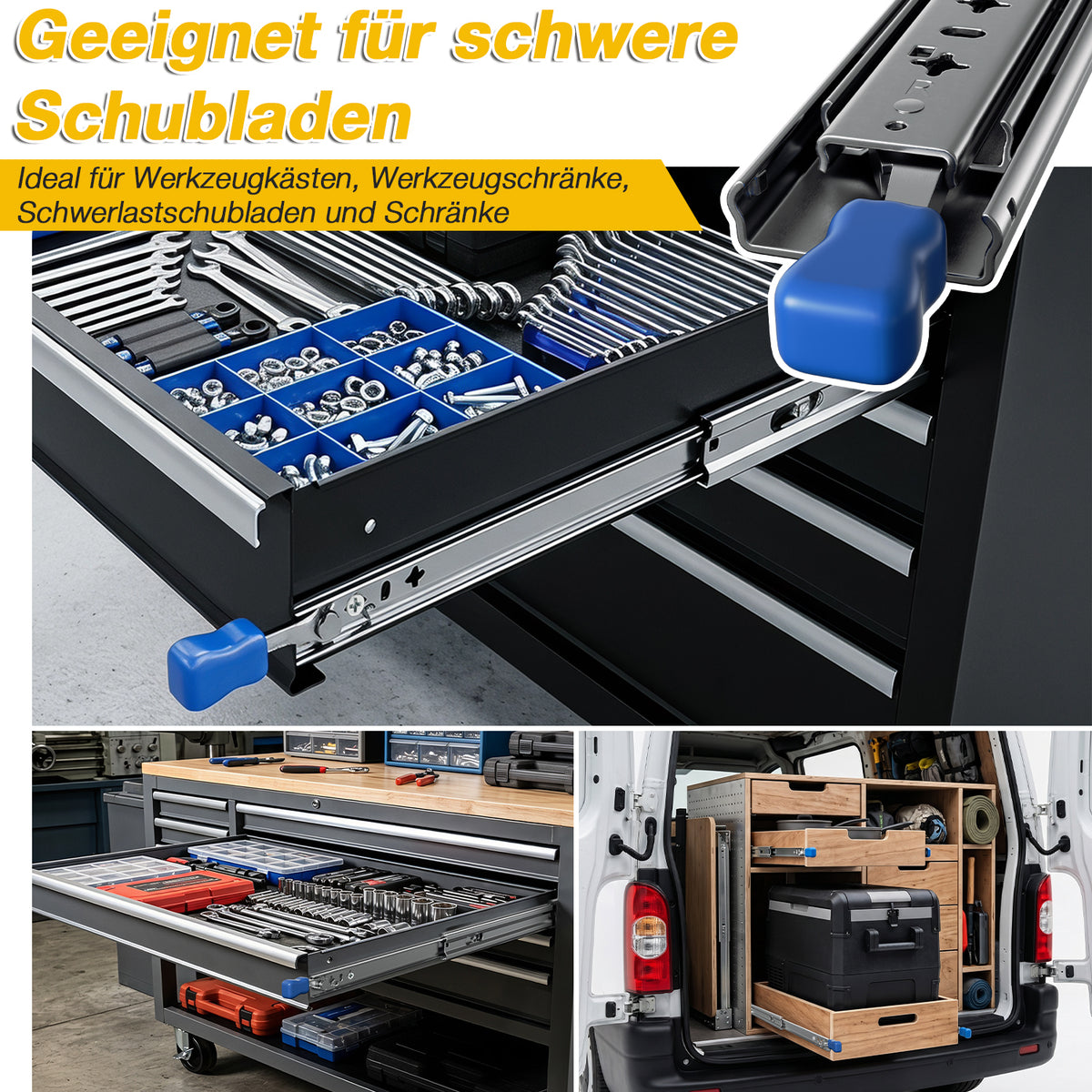 Hengda Schwerlast Schubladenschienen, 53mm Breite Schwerlastauszug Verriegelbar